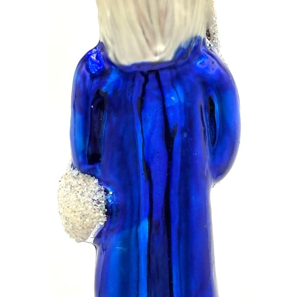 Vintage Hand Blown Glass Christmas Ornament Old World Santa Sapphire Glitter - Picture 12 of 16